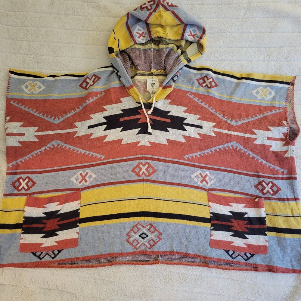Billabong Hooded Sweater Poncho Boho Aztec Tribal